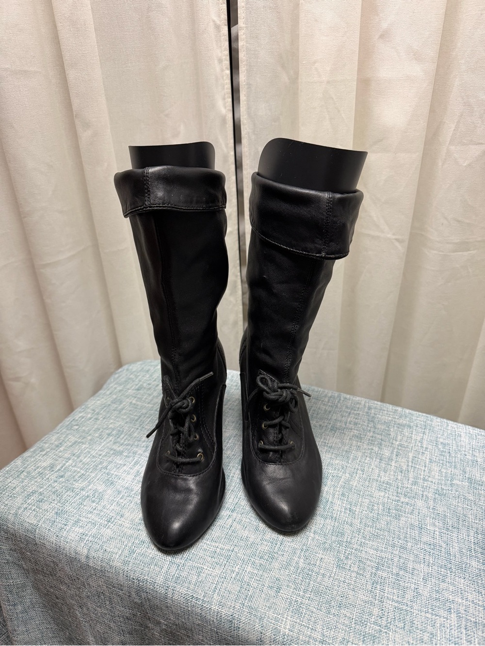 Seychelles Black Leather Lace-Up Heeled Mid-Calf Boots Women’s Size 7
